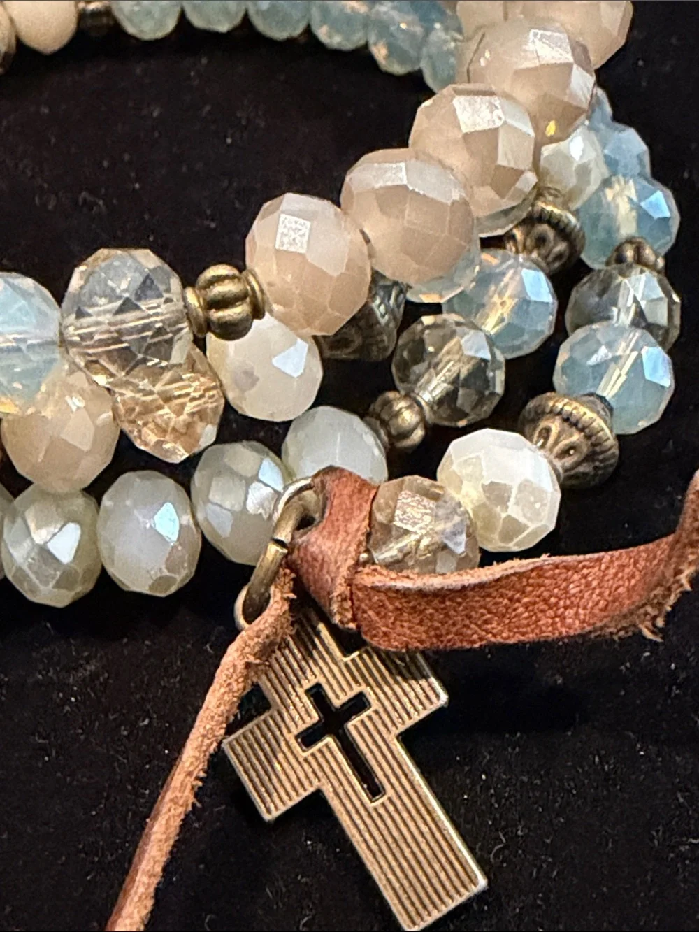 Layered White and Brown Beaded Wrap Bracelet